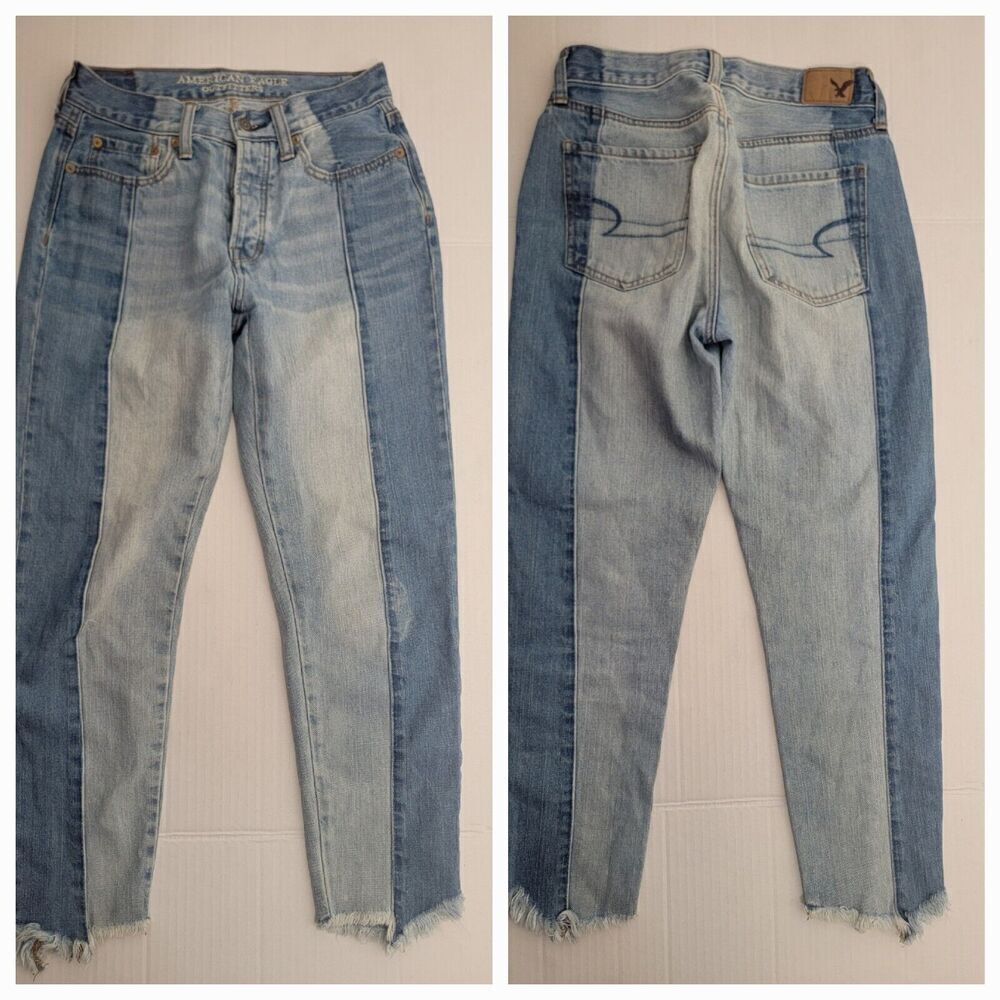 AMERICAN EAGLE Jeans 2 Vintage High-Rise Front Seam Straight Button Fly Y2K 90s